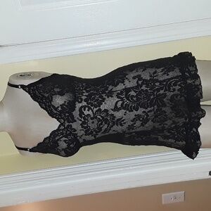 Victoria's Secret Y2K black Lace Lingerie Slip Dress Negligee Floral Ruffle Trim